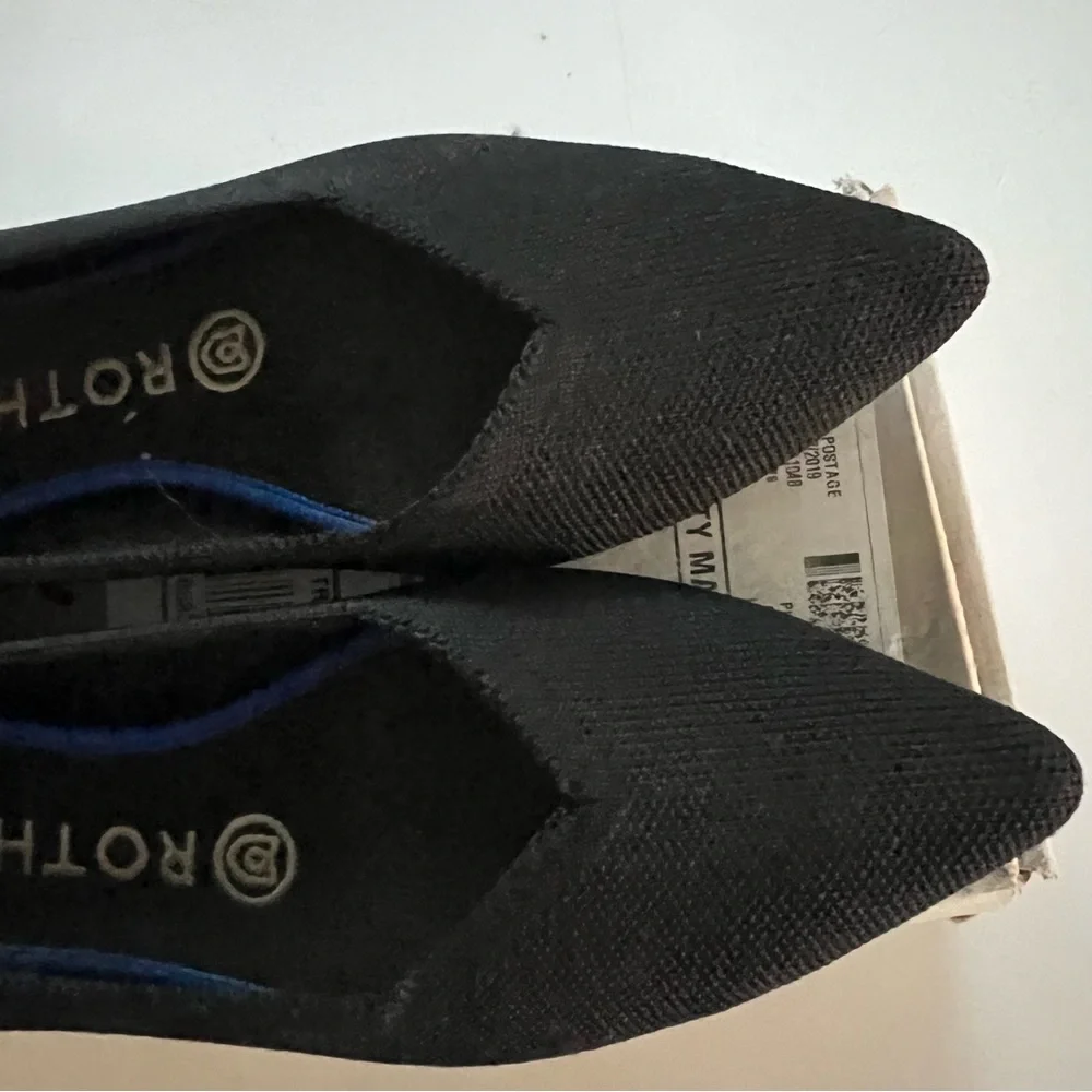 Rothy's Black Pointed Toe Flats with Blue Trim - Picture 2 of 7